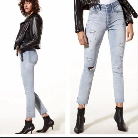 GRLFRND Karolina Don't Cry Daddy Raw Hem Cropped Ankle Jeans, Size 24 - Picture 3 of 15